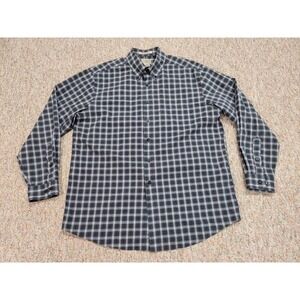 LL Bean Shirt Mens Large Blue Plaid Oxford Button Down Long Sleeve Traditional